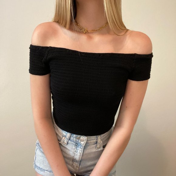 Brandy Melville Tops - Brandy Melville Off the Shoulder Black Crop Top